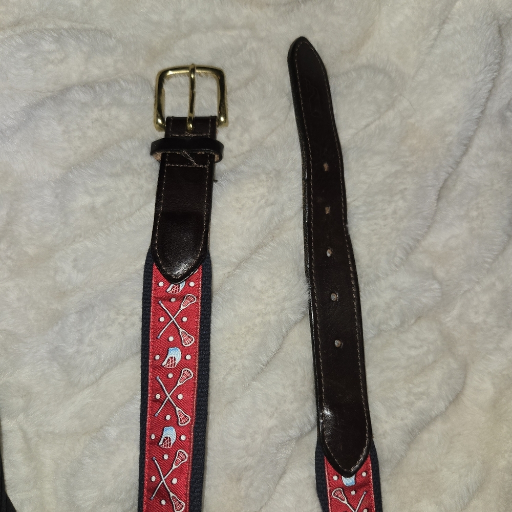 Vineyard Vines Brown Leather Lacrosse [Size 34] Belt Red Preppy Golf - Picture 3 of 7